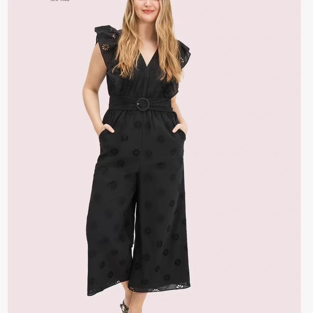 Kate Spade New York Clover Eyelet Jumpsuit‎ Black Sz 00 belt